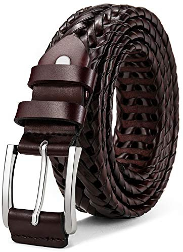 BULLIANT Gürtel Herren, Ledergürtel Geflochtene Gürtel für Herren Lässig Jeans Golfgürtel 35mm Breit Gewebte Gürtel,Geschenk Verpackt(Burgund-105cm/30-34 taille verstellbar)