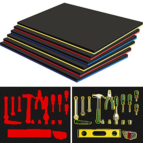 Fabbay 6 Sets Schaumstoff-Organizer, verstellbare Werkzeugkasten, Schaumstoff-Werkzeugkasten, Einlagen, Schaumstoff, rutschfeste Auskleidung, Matte für Werkzeugkasten, Schrank, Truhe (43.2x55.9 cm)