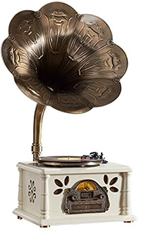 Radio rétro, Tourne-Disque Vintage, phonographe de Tourne-Disque rétro, phonographe en Bois avec klaxon en cuivre, Lecteur CD de Support/Bluetooth/Radio FM/WiFi, Peut êtr
