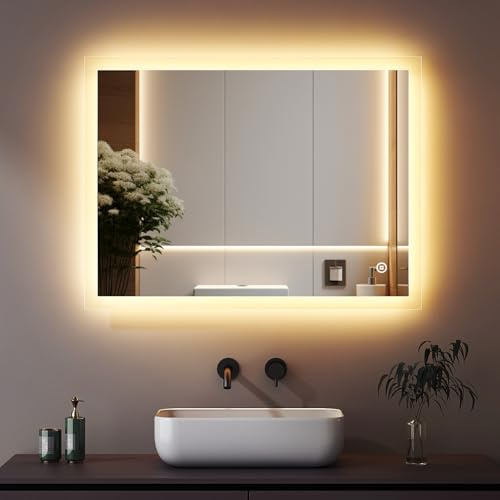 Boromal Badspiegel Dimmbar 80x60cm LED Badspiegel mit Beleuchtung 3 Lichtfarbe 3000-6500K 2880LM Kaltweiß Neutral Warmweiß Badezimmerspiegel LED Spiegel Wandspiegel Lichtspiegel