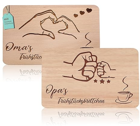 2er Set Frühstücksbrettchen oma & opa geschenke, Brotzeitbrett mit Gravur | Großeltern Geschenke Buchenholz Schneidebrett | Geschenkidee ideal für Mutter&Vatertag Geburtstags Weihnachten