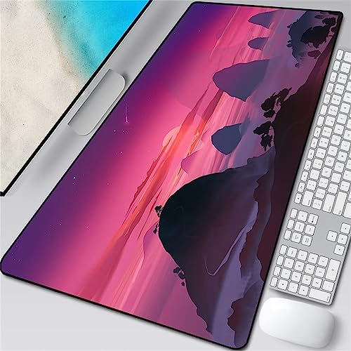Gaming Mauspad Lila Natur Landschaft, XXL Gaming Mauspads 27.5x15.7x0.1 Zoll Verlängertes Großes Mauspad Schreibtischauflage, rutschfeste Gummibasis Einfach Zu Reinigen für Gamer/Desktop/Büro/Zuhause