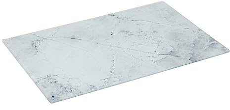 5five - Planche à Découper en Verre Effet Marbre - Blanche - 30 x 20 cm - Multi-Usage, Anti-Rayures - Pour Cuisine, Protège Plan de Travail