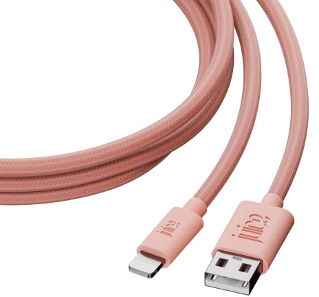 Juice Apple Lightning-Kabel, 1 m, geflochten, Roségold, iPhone 14, Max, Pro, Plus, iPhone 13, Max, Pro und Mini, iPhone 12, Max, Pro und Mini, iPhone 11, Pro, X, Xr, iPhone 8, 7, 6, SE, 5, iPad,