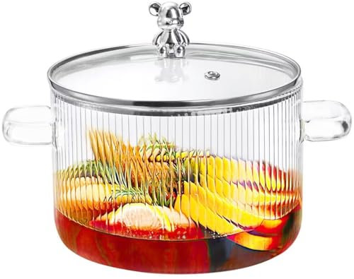 Jucoan 1.8L/60oz Glass Saucepan With Cover, Heat Resistant Simmer Pot, Stovetop Cooking Pot With Lid and Handle for Pasta, Noodle, Soup, Milk