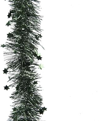 Decoris Weihnachtsgirlande 2,7m x 9cm mit Sternen - Lametta Girlande - Sternengirlande Lametta guirlande PVC d9l270 cm groen kerst - Piniengrün