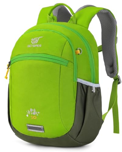 SKYSPER Barnryggsäck 10 l vandringsryggsäck med bröstbälte pojkar och flickor, bekväm dagsryggsäck reseryggsäck barn med kompass, Äppelgrön, 10 Liter, Ikids10ii grön äppelgrön