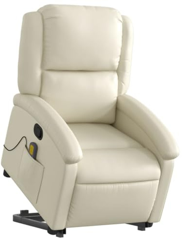 vidaXL Massagesessel, Verstellbar Sessel mit Aufstehhilfe, Fernsehsessel Relaxsessel mit Liegefunktion, Liegesessel Aufstehsessel Polstersessel, Creme Kunstleder