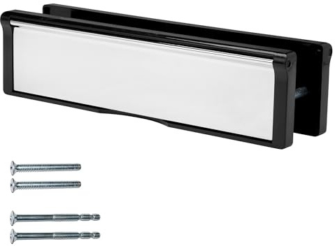 Keypak 10.62 (27cm) Door Letter Box – Fits 40–80mm Doors Black/Chrome | Adjustable letterplate for UPVC Composite Timber Doors, Anti-Snap Flap, Internal Draught Excluder