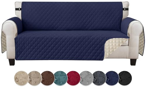 Jaotto Sofabezug 4 Sitzer wasserdichte Sofa Überzug mit Armlehnen Antirutsch Sofaschoner Sofaüberwurf Reversible Gesteppte Couch überzug für Haustiere Katzen Hunde,Marineblau