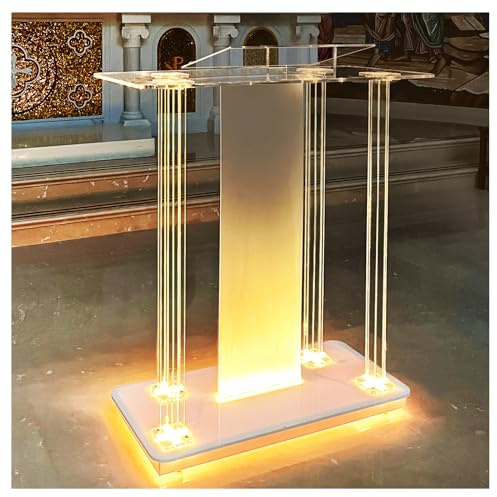 Vakiorn Church Pulpit, Transparent Acrylic Lectern with Wheels & 15 Color Adjustable LED Light, Acrylic Large Podium Stand for Church, Lecture, Wedding, Classroom (40 x 17.7 x 46.6)