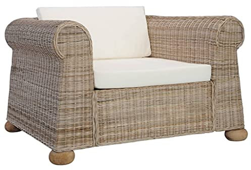 THOYTOUI Sessel, PolsterStuhl Cocktailsessel ArmlehnStuhl Loungesessel Geeignet für Schlafzimmer Büro Balkon Speisesaal mit Kissen Natur Rattan