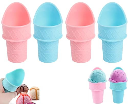 4Pcs Reusable Ice Cream Cone Holder, Kiddie Cones Ice Cream Scoops,2024 New Plastic Ice Cream Snow Cone Rack, Food Grade Ice Cream Cup Spoon For Birthday Party, Gifts For Kids