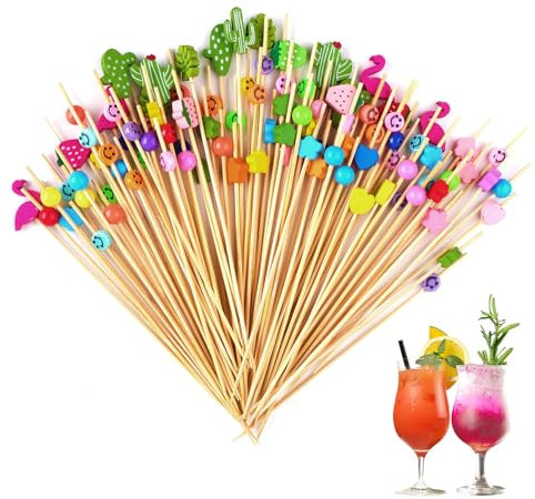 Getyjoe 200 Piezas Palos de Cóctel de Madera, 15cm Pinchos de Comida para Dedos, Palillos para Aperitivos Decorados, para Cócteles Aperitivos Frutas Postres Artículos de Fiesta