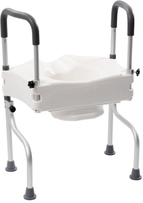 Toilettensitzerhöher, Einstellbare Toilettensitzerhöhung mit Handläufe, Toilettensitzheber, WC-Erhöhung, Hilfsmittel für Bad, für Senioren, Behinderten, Schwangere Frauen, Tragfähigkeit 150KG, Weiß