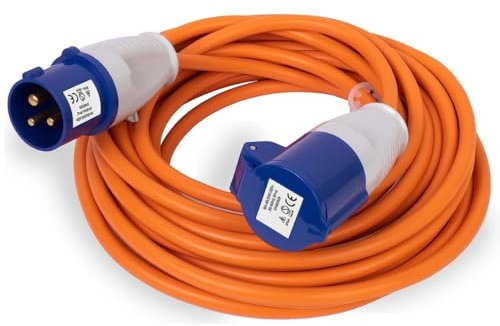 Connexion 10M Extension Lead Heavy Duty Caravan Hook Up Cable 240V 2.5mm 16amp Camping Universal Lead High Vis Orange Mains Power Lead Cable - Perfect For Campervan & Motorhome (25M)