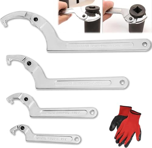 4pcs C Chiave Inglese Regolabile, 3/4-2, 1 1/4-3, 2-4 3/4, 4 1/2-6 7/10 | Kit di Chiavi a Testa Tonda per Cilindri Idraulici, Attrezzature Meccaniche, Veicoli
