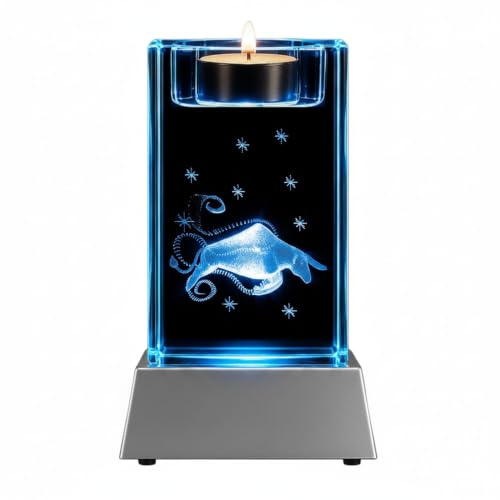 Stier Sternzeichen Kristall Glas Teelichthalter 3D Laser Gravur – LED Licht Geschenk Dekoration