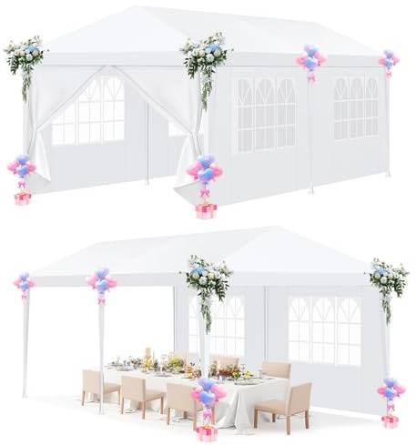 HOTEEL Pavillon 3x6m wasserdicht stabil Winterfest, Partyzelt mit 6 Abnehmbare Wänden, Gartenpavillon für Party, Hochzeit, UV-Schutz, einfach einzurichten, inklusive Heringe, Abspannseile,Weiß