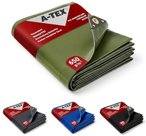 A-TEX® PVC Abdeckplane 650 g/m² (Grün, 3 x 5 m) LKW Plane mit Ösen | Verschiedene Größen und Farben wählbar | Gartenplane Bauplane Bootsplane Holzplane | wasserdicht | reißfest | uv-stabilisiert