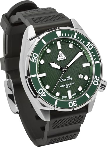 Cressi Sea Lion Paraggi Edition Automatikuhr Professionelle Taucher, Swiss Made, 30 ATM, Saphirglas, Edelstahlgehäuse, Kautschukarmband, Wasserdicht bis 300 m, Silber/Grün 44 mm