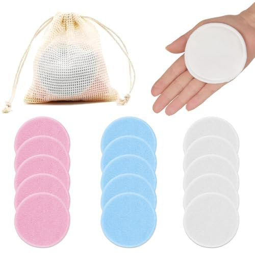 SIRLOMU 15 dischetti di cotone lavabili e 1 sacchetto di conservazione, dischetti struccanti riutilizzabili, lavabili, in fibra di bambù e velluto, adatti a tutti i tipi di pelle.