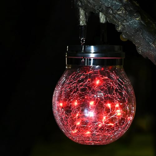 CUTEBAOO Solar Lantern Crackle Glass Ball, Amber Warm Solar Lanterns Outdoor Waterproof Solar Garden Decor Patio Lights with 2 Modes Hanging Solar Lights Outdoor Decorative Lantern,Red-1pcs