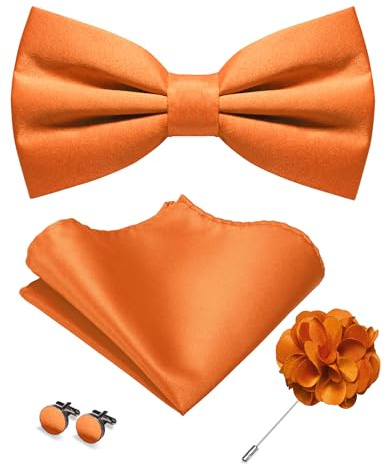 JEMYGINS Herren Matte Einfarbige Fliege mit Taschentuch Manschettenknöpfen und Ansteckblume Set