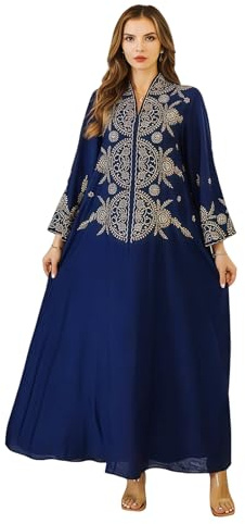 zhxinashu Abaya da Donna a Fiori, Abiti Musulmani per Donne, Kaftan Marocchino con Stampa Floreale, Completo Donna Elegante per Feste di Matrimonio, Celebrazioni del Ramadan (Blu, XXL)