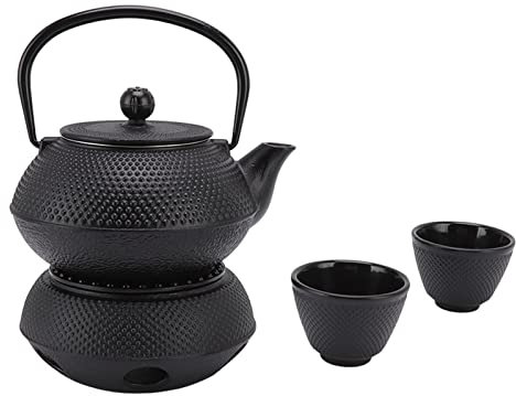 Service à thé Japonais, Bouilloire à thé en Fonte 800ml, Infuseur à thé en Feuilles, Dessous de Plat, Théière en Fer avec Réchaud, Passoire