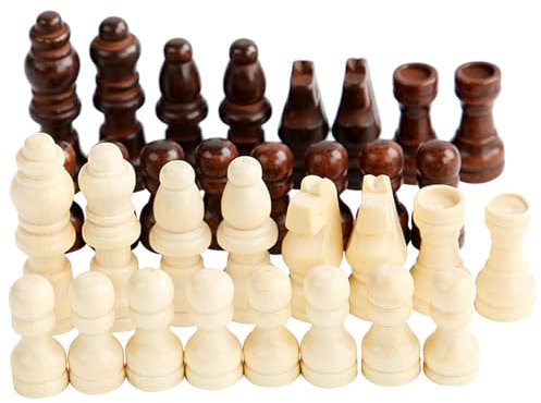Mumuve 32 Pcs Portable Chess Pieces International Chess Figures Wooden Hand Carved Tournament Chessmen for Adults or
