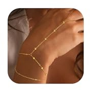Decholly Hand Chain Bracelets for Women 14K Gold Plated Hand Chain Bracelet