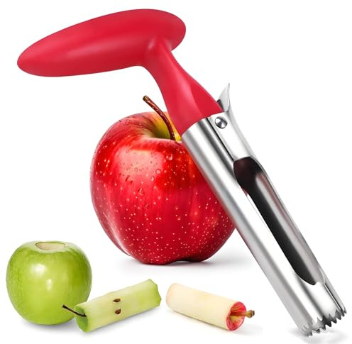 Stainless Steel Apple Corer Tool - Serrated Twin Blades & Non-Slip Grip | Dishwasher Safe Core Remover for Apples, Peppers,Pears & More（Red）
