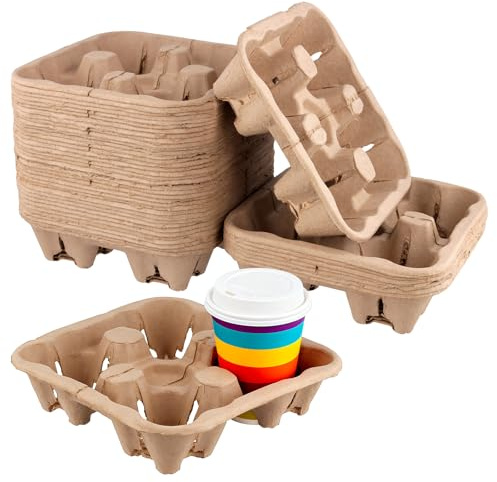 KEILEOHO Porte-Gobelets Lot de 100 - Support 4 Tasses en Carton - À Emporter - Pour Café, Boissons Chaudes et Froides - 22 x 11 x 4,5 cm - Design Empilable