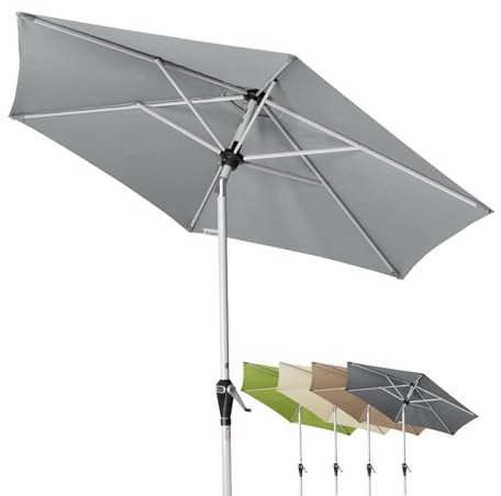 Doppler Active Auto Tilt Gartenschirm Ø 210 cm – Kurbel mit Auto-Tilt, knickbar, UV-Schutz LSF 50+, wetterfestes Polyester, stabiles Stahlgestell in Silber