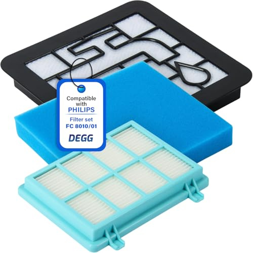 DEGG Filterset – Kompatibel med Philips PowerPro Compact – ersätter FC9331/09 FC9332/09 filter – motorfilter och utblåsningsfilter – dammsugarfilter – dammsugare ersättningsfilter – premiumkvalitet