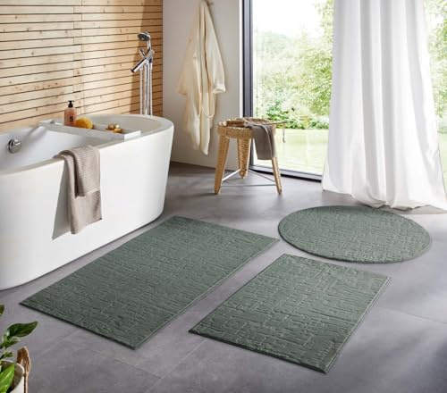 Taracarpet Badematte Badvorleger Homestyle rutschfest waschbar Badezimmerteppich Badewannenmatte, Badteppich, Duschmatte Badezimmer saugfähig Weich auch als Set Grün Vintage 060x120 cm