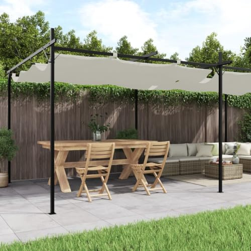 HETFTJN Pergola mit Schiebedach 589x292x230 cm Creme UV-Schutz Pavillon aus Stahl-Alu stabil für Garten Grillpavillon Party Event Shelter für Outdoor Essen Entspannung
