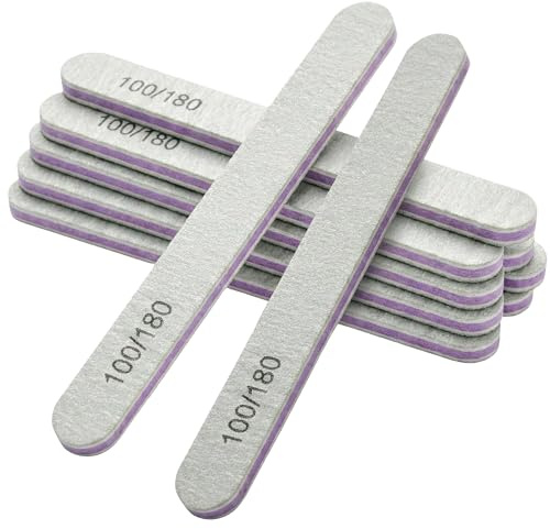 Lewer – Professionelle Nagelfeilen Einfache Form, 10 Stück, Körnung 100/180, Doppelkörnung, Nagelfeile für Maniküre & Pediküre, für natürliche & künstliche Nägel, Zebramuster – Grau/Lila