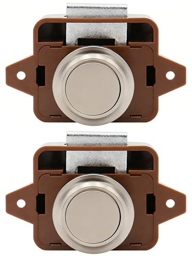 BRIOTA 2 Stück Push Lock Druckknopfschloss, Wohnmobil-Türschloss für Schranktüren & Schubladen, Möbelknopf Schloss Braun/Nickel für Wohnwagen Boot Yacht