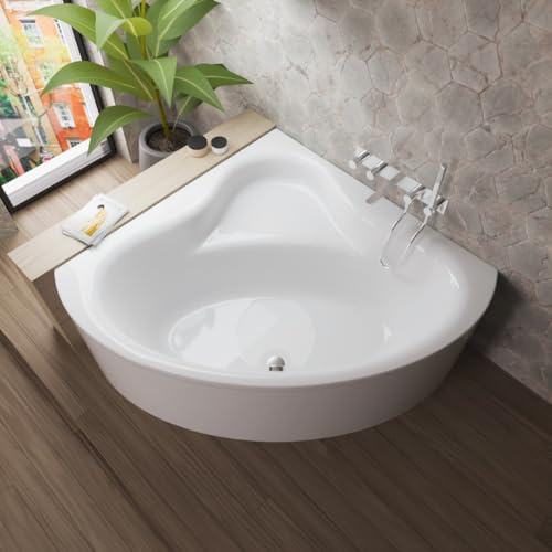 ECOLAM Badewanne Bala 120x120 mit Antirutsch + Schürze Acryl Ablauf Füße | Eckbadewanne direkt vom Hersteller Top Qualität echtes Sanitäracryl rutschfest Verkleidung keine Fliesen nötig