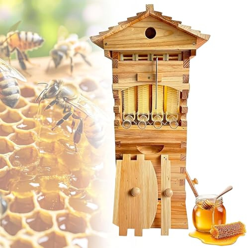 PioMue Imker-Starterset, Flow Hive Bienenstock, komplettes, wachsüberzogenes Bienenstock-Set mit Honigschleuder, Keine Störung der Bienen nötig, geeignet für Anfänger