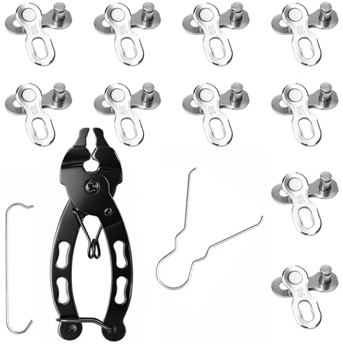 Antivol de chaîne de vélo à 9 vitesses avec pince à riveter - 10 paires de maillons - Antivol de chaîne pour chaîne Shimano 9 vitesses - Avec aide au montage pour réparations rapides de vélo
