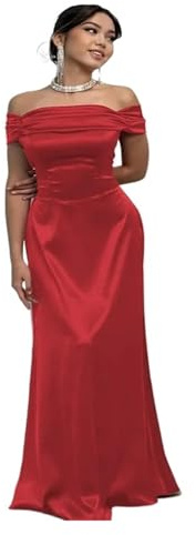OPIGJUFD Elegant Satinklänning Dam Enaxlad Bodycon Aftonklänning Ärmlös Kvinna, Sexig, Ryggstöd, Lång Vår, Smal För Fester, Röd, L