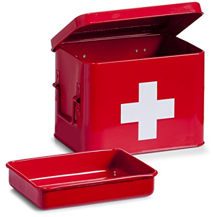 Sir Safety System Zeller 18115 Medizinbox, Metall, rot, ca. 21,5 x 16 x 16 cm, Erste-Hilfe-Kasten, Arznei-Aufbewahrung, Hausapotheke