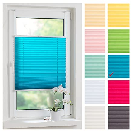 Liedeco® Plissee verspannt mit Klemmträger / 75 x 150 cm Blue Lagoon (blau) (Breite x Höhe) / lichtdurchlässig Blickdicht und stufenlos verstellbar/leichte Innen-Montage ohne Bohren