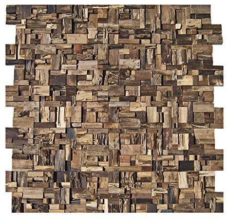 1 Mosakfliese - HO-005 - Teak Wandverblender Wandtatoo Wandfliesen Wanddekoration Wandverkleidung Holz Wood Wall Design - Fliesen Lager Verkauf Stein-Mosaik Herne NRW