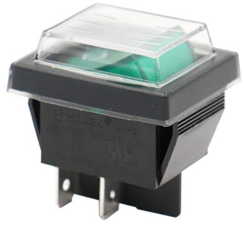 Heschen, interruttore basculante on-off, tipo DPST, 4 terminali, a luce verde, da 16 A, 250 V corrente alternata, con copertura impermeabile (1)