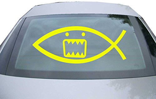 Indigos UG Aufkleber Heckscheibe & Motorklappe - neongelb - 600x237 mm - Domo Fisch - selbstklebender Sticker für Auto, Fenster, Bus oder LKW