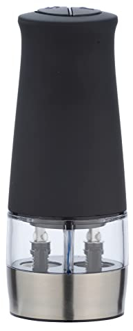 WENKO Molinillo eléctrico 2 en 1 con luz negro - Molinillo de sal y pimienta con luz, Plástico (ABS), 7 x 17.5 x 6 cm, Negro